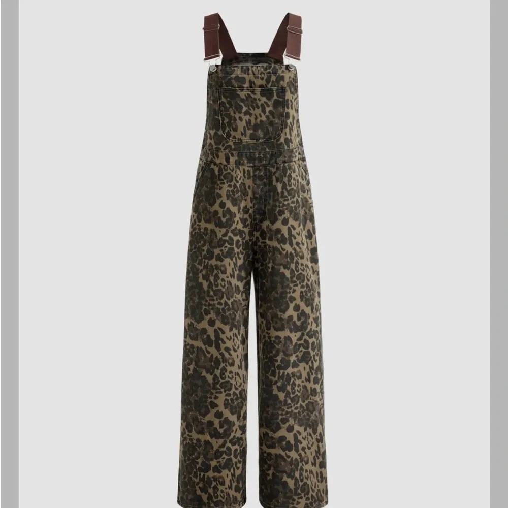 Cider DENIM LEOPARD POCKET BUCKLE UP WIDE LEG OVERSIZED JUMPSUIT XL cr23-9